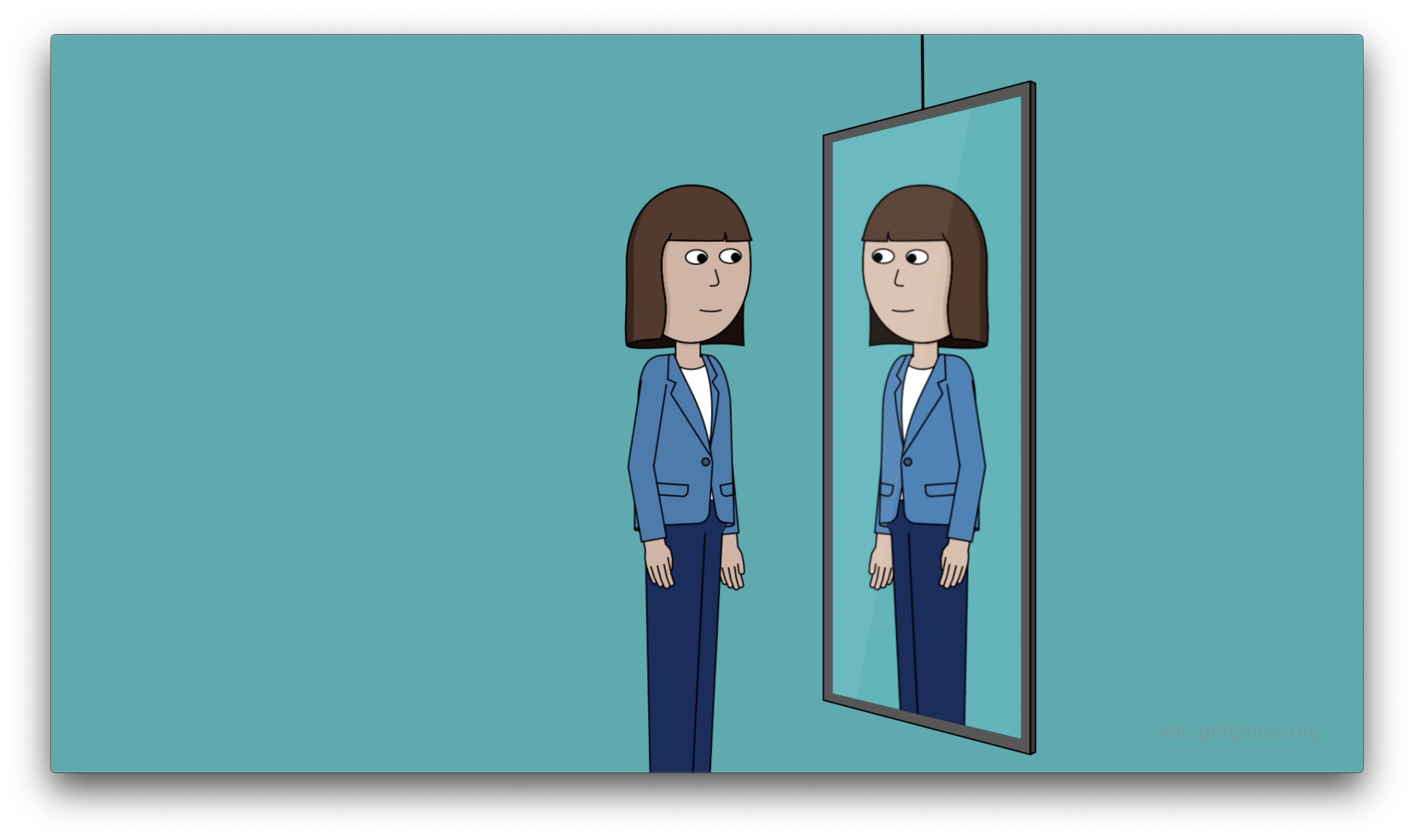 Imagen de mujer observándose en el espejo.